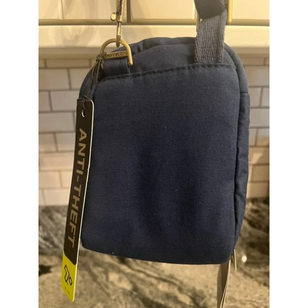Travelon Anti-Theft Courier Mini Crossbody Bag Navy Canvas RFID Blocking Purse
